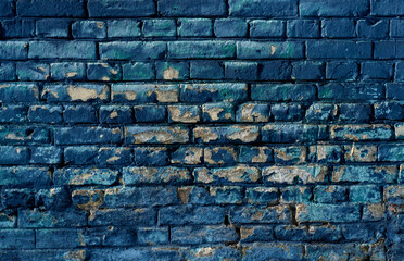 Blue brick texture wall background.