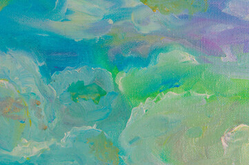 abstract creative background: light bright chaotic spots of oil paint on linen canvas before tone priming