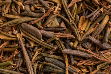 Sagan daila tea leaves close up. Shaman tea sagan daila. Rhododendron Adams. Dried Adams Rhododendron. Sagan Daila 