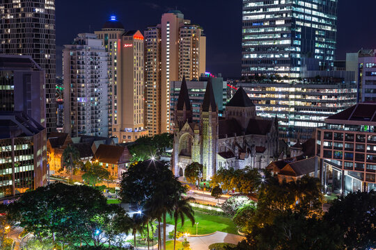 The illuminated skyline of Brisbane at night