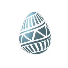 A beautiful patterned Easter volumetric egg. Vector festive 3d illustration. Easter egg with diagonal geomeric patterns. Design element on white background