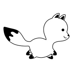 Black line art cute fox running isolated on white background. Flat design for poster or t-shirt. Vector illustration