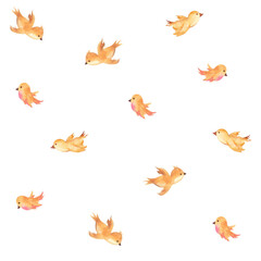 Fototapeta premium Watercolor seamless pattern on the white background. Hand drawn flying little birds.