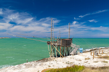 Fototapeta na wymiar fishing towers near Vieste, NP Gargano, Foggia, Italy