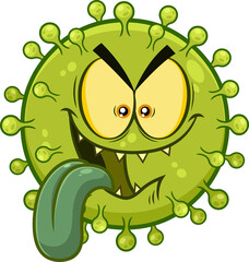Hungry Coronavirus (COVID-19) Cartoon Emoji Character. Vector Illustration Isolated On Transparent Background