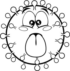 Outlined Funny Coronavirus (COVID-19) Cartoon Emoji Character Character Stuck Out Tongue. Vector Illustration Isolated On Transparent Background