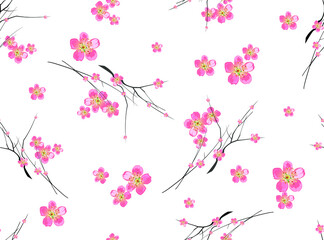 Seamless bloom sakkura pattern background. Vector drawing for design of wallpapers, fabric, packaging, decorative print, textile, other. 