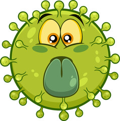 Funny Coronavirus (COVID-19) Cartoon Emoji Character Character Stuck Out Tongue. Vector Illustration Isolated On Transparent Background
