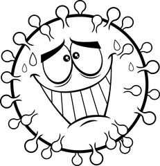 Outlined Confusion Coronavirus (COVID-19) Cartoon Emoji Character. Vector Illustration Isolated On Transparent Background