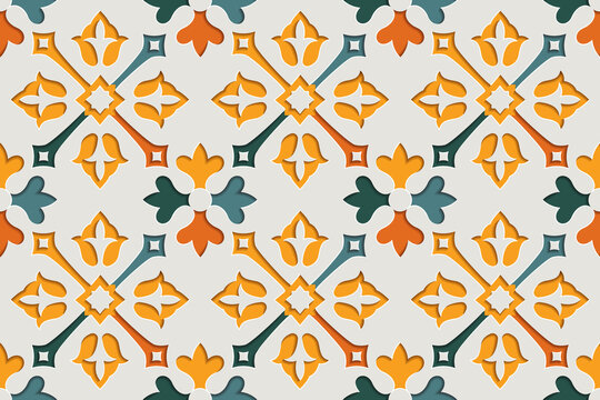 Arabic floral abstract arabesque seamless pattern. East motif paper style background vector illustration
