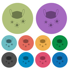 Medical mask and corona viruses color darker flat icons