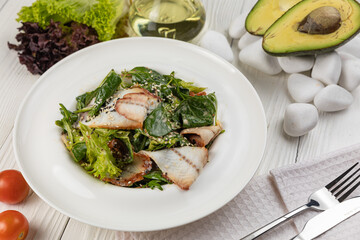 Salad with eel on a white background
