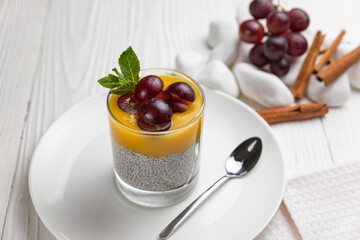 Dessert with chia seeds and grapes
