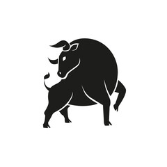 Stylized black bull silhouette in vector. Isolated Ox symbol on white background. Taurus zodiac sign simple icon