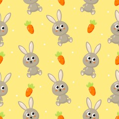 Happy Easter day cute seamless pattern. bunny and carrot. rabbits isolated on yellow background. vector Illustration.