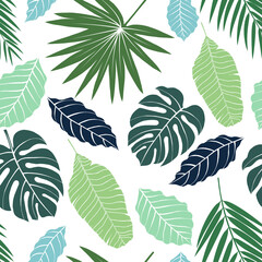 Seamless floral pattern tropical plant leaves vector illustration