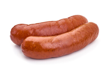 Smoked pork sausages, isolated on white background