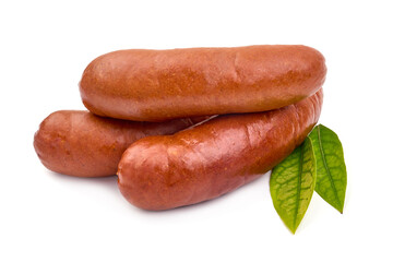 Smoked pork sausages, isolated on white background