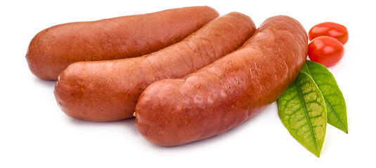 Smoked German Sausages, isolated on white background