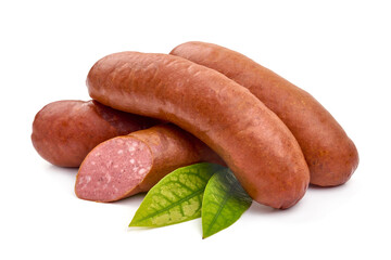BBQ pork sausages, isolated on white background
