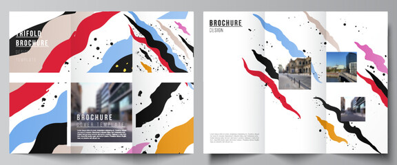 Vector layouts of covers design templates for trifold brochure, flyer layout, magazine, book design, brochure cover, advertising mockups, agency, corporate, business, portfolio, pitch deck, startup. - obrazy, fototapety, plakaty