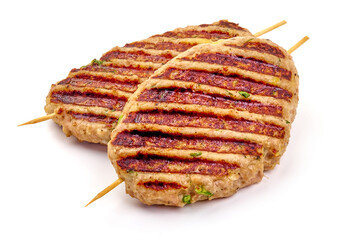 Grilled minced meat cutlets, isolated on white background