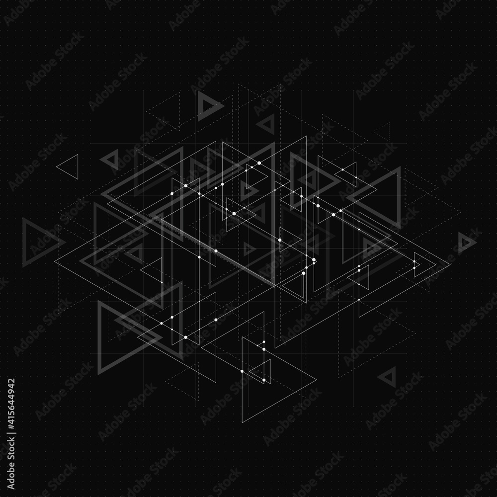 Poster black color polygonal science background. digital data visualization with abstract dynamic motion wi