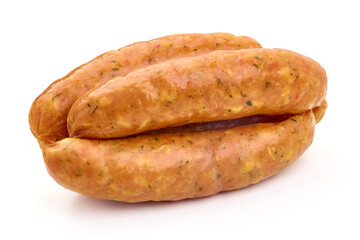 Smoked sausages for grill, isolated on white background