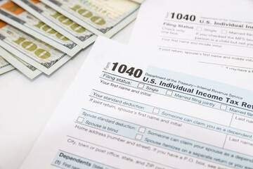 tax forms 1040 on white