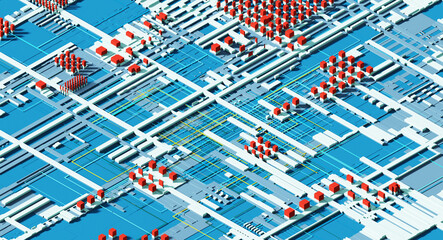3d illustration render abstract futuristic landscape construction factory color texture
