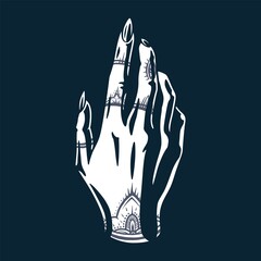 Woman wrist . Female hand with fingers and tattoo for nail bar. Element for beauty studio. Fashion, trendy style of fingernails