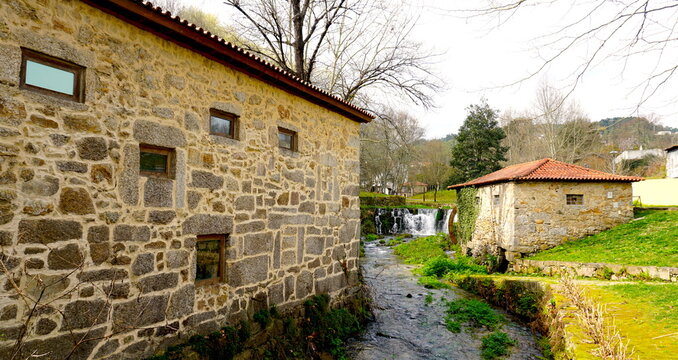 Old houses in Celorico de Bastos, a village in Portugal.