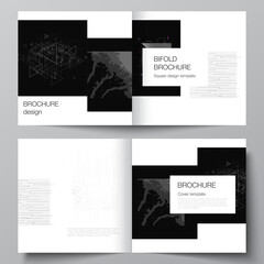 Vector layout of two covers templates for square bifold brochure, flyer, cover design, book design, brochure cover. Abstract technology black color science background. Digital data visualization.