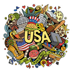 USA hand drawn cartoon doodle illustration.
