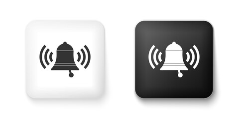 Black and white Ringing bell icon isolated on white background. Alarm symbol, service bell, handbell sign, notification symbol. Square button. Vector.