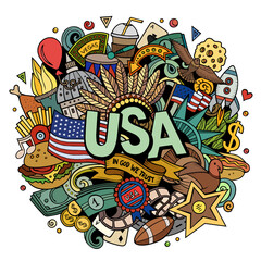 USA hand drawn cartoon doodle illustration.