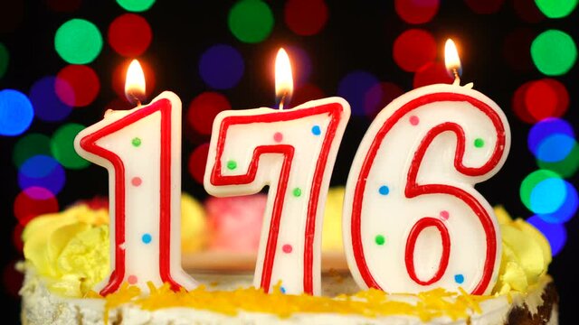 Number 176 Happy Birthday Cake With Burning Candles Topper.