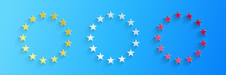 Paper cut Flag of European Union icon isolated on blue background. EU circle symbol. Waving EU flag. Paper art style. Vector.