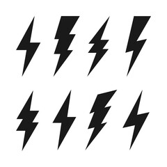 Lightning bolt icons collection. Flash symbol, thunderbolt. Simple lightning strike sign. Vector illustration.