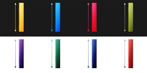 Set The measuring height and length icon isolated on black and white background. Ruler, straightedge, scale symbol. Vector.