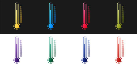 Set Thermometer icon isolated on black and white background. Vector.