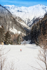 Winter highlands with cross country skier
