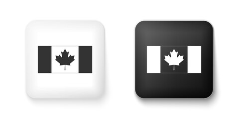 Black and white Canada flag icon isolated on white background. Square button. Vector.