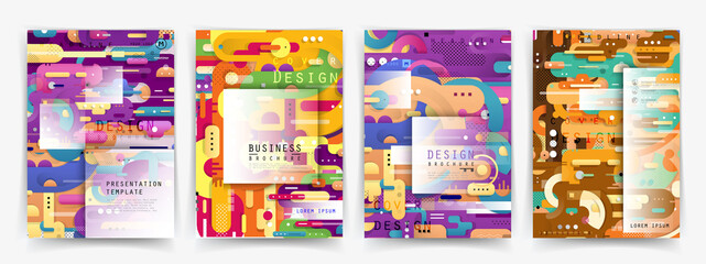 Fototapeta na wymiar Covers templates set with graphic geometric elements. Applicable for brochures, posters, covers and banners. Vector illustrations.