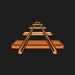 Gold Railroad icon isolated on black background. Long shadow style. Vector.