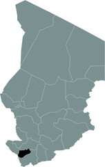 Black location map of Chadian Logone Occidental region inside gray map of Chad
