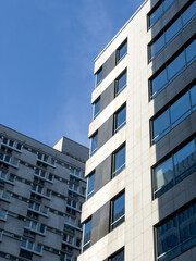City, street. Traffic. Big city on a sunny day. Real estate business buildings during the day.