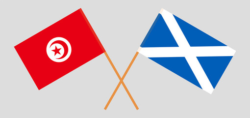 Crossed flags of Tunisia and Scotland. Official colors. Correct proportion