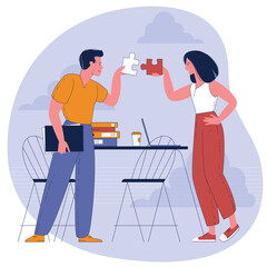 People connecting puzzle elements