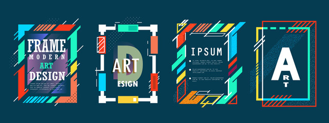 Covers templates set with graphic geometric elements. Applicable for brochures, posters, covers and banners. Vector illustrations.